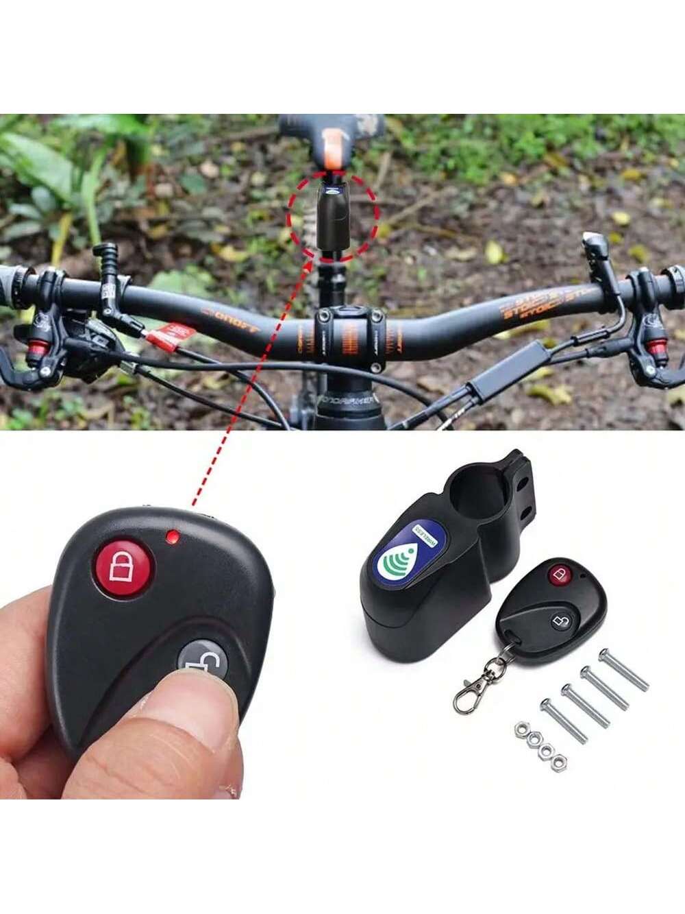 Cycle Zone 1pc Bicycle Remote Control Anti-Theft Alarm, Smart Wireless Remote Control Alarm Lock For Mountain Bike (Requires User To Purchase And Install Battery)