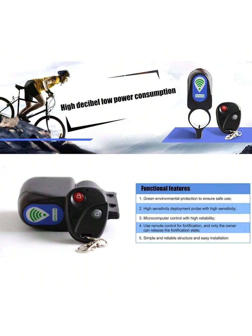 Cycle Zone 1pc Bicycle Remote Control Anti-Theft Alarm, Smart Wireless Remote Control Alarm Lock For Mountain Bike (Requires User To Purchase And Install Battery)