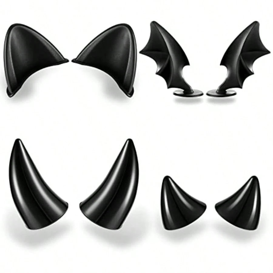 D4 Pairs Helmet Devil Horns Motorcycle Helmet Accories Cat Ears Devil Wings Horns With Adhesive Suction Cup Ski Bike Accories For Women Men Black7001