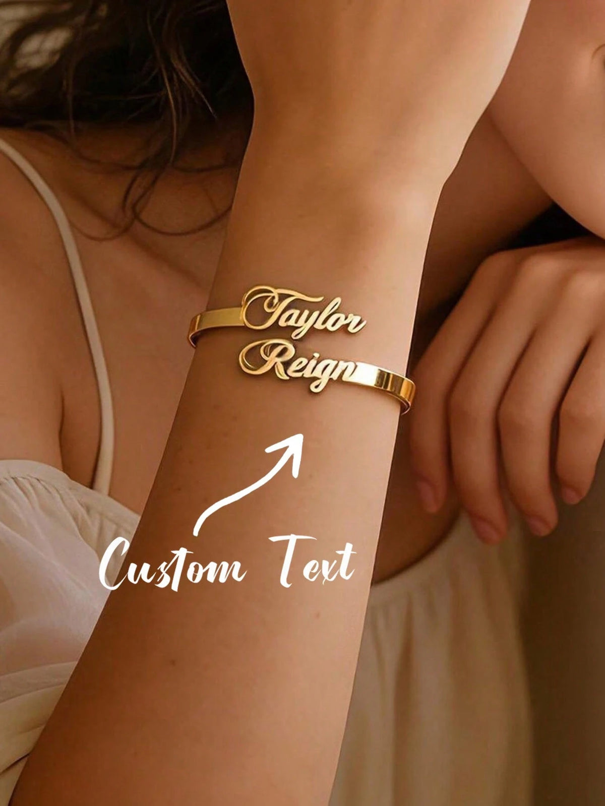 Dainty 18K Gold Plated Custom Name Bangle Bracelet Custom Name Bracelet Personalized Stainless Steel Jewelry Gift For Women