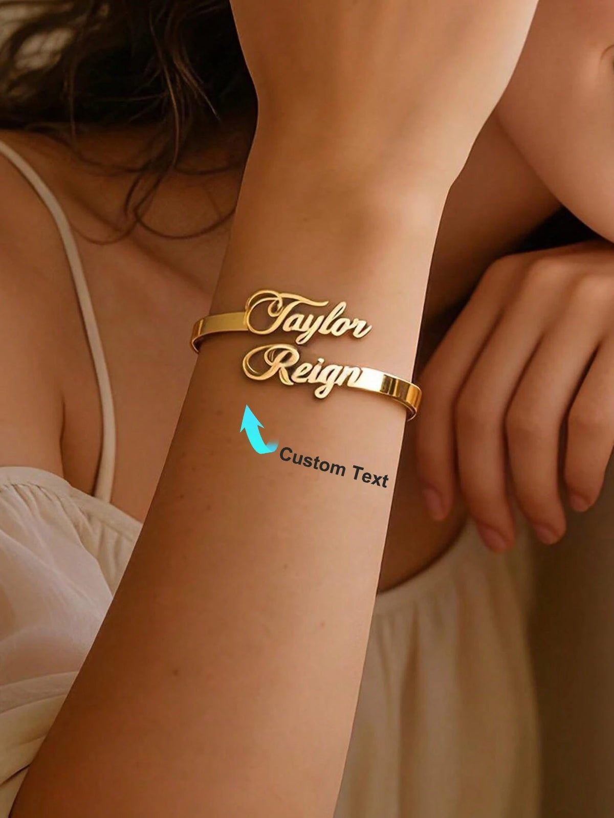 Dainty 18K Gold Plated Custom Name Bangle Bracelet Custom Name Bracelet Personalized Stainless Steel Jewelry Gift For Women