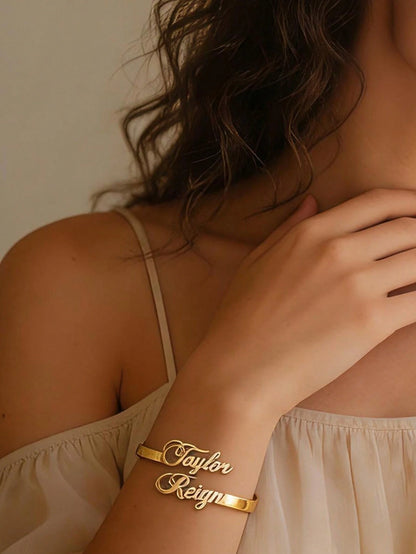Dainty 18K Gold Plated Custom Name Bangle Bracelet Custom Name Bracelet Personalized Stainless Steel Jewelry Gift For Women