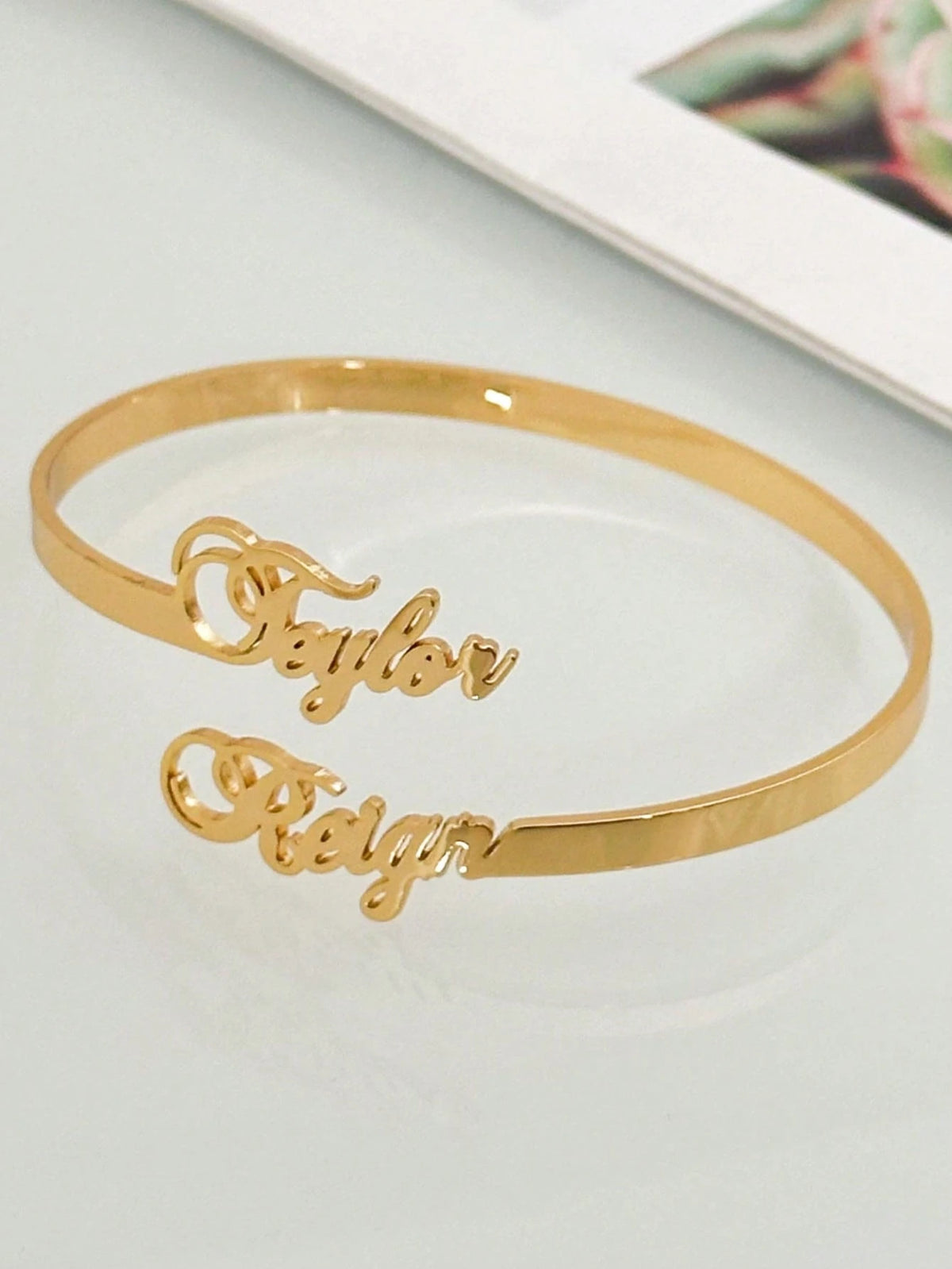 Dainty 18K Gold Plated Custom Name Bangle Bracelet Custom Name Bracelet Personalized Stainless Steel Jewelry Gift For Women