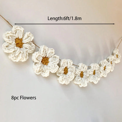 Daisy Flower Wreath Wall Hanging, Crochet Daisy Mother's Day Decor, Handmade Crochet Mother's Day Wreath Banner, Baby Shower Gender Reveal, Wedding Birthday Party Home Decor, Bedroom, Whimsical Design