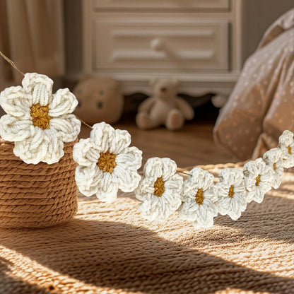 Daisy Flower Wreath Wall Hanging, Crochet Daisy Mother's Day Decor, Handmade Crochet Mother's Day Wreath Banner, Baby Shower Gender Reveal, Wedding Birthday Party Home Decor, Bedroom, Whimsical Design