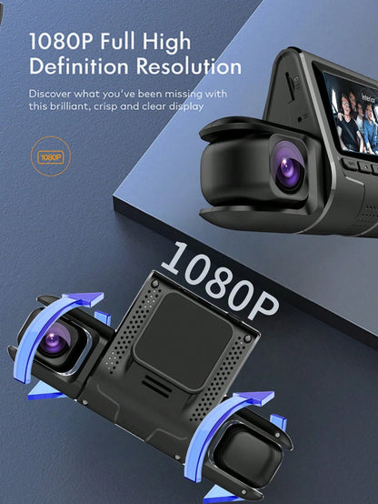 Dash Cam For Car, 3 Channel Car Recorder, 1080P Car Camera Front, Inside And Back, Triple Car Recorder, 32GB Truck Car Recorder, Night Vision, HDR, G Sensor, 24 Hours Parking, 170° Wide Angle, Front A