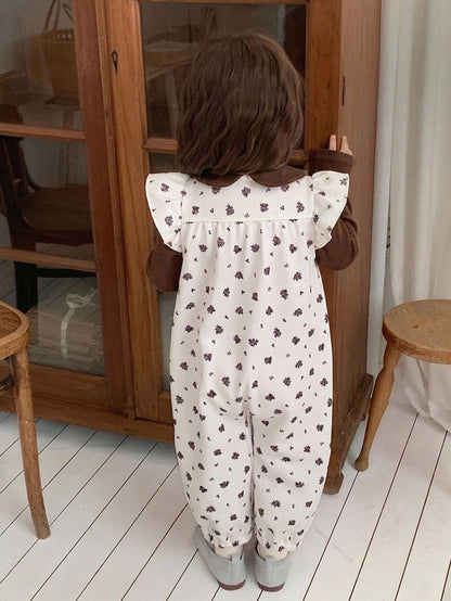 DAZY Baby Girls Round Neck Ruffle Trim All-Over Floral Print Romper