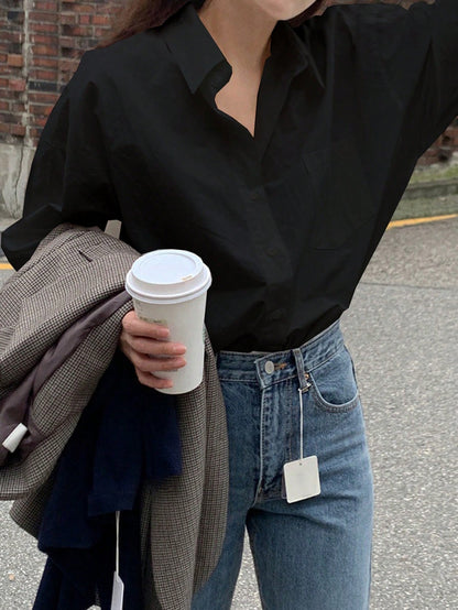 DAZY Casual Solid Color Long Sleeve Shirt, Autumn