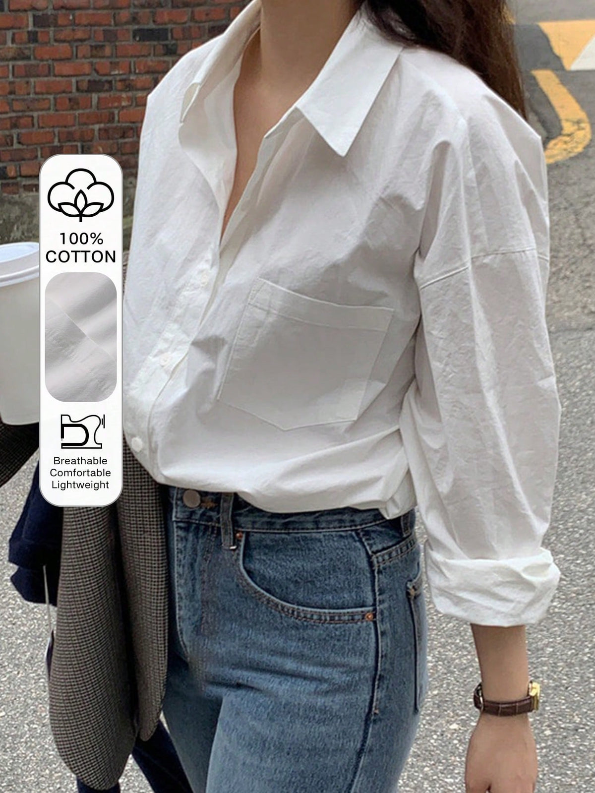 DAZY Casual Solid Color Long Sleeve Shirt, Autumn