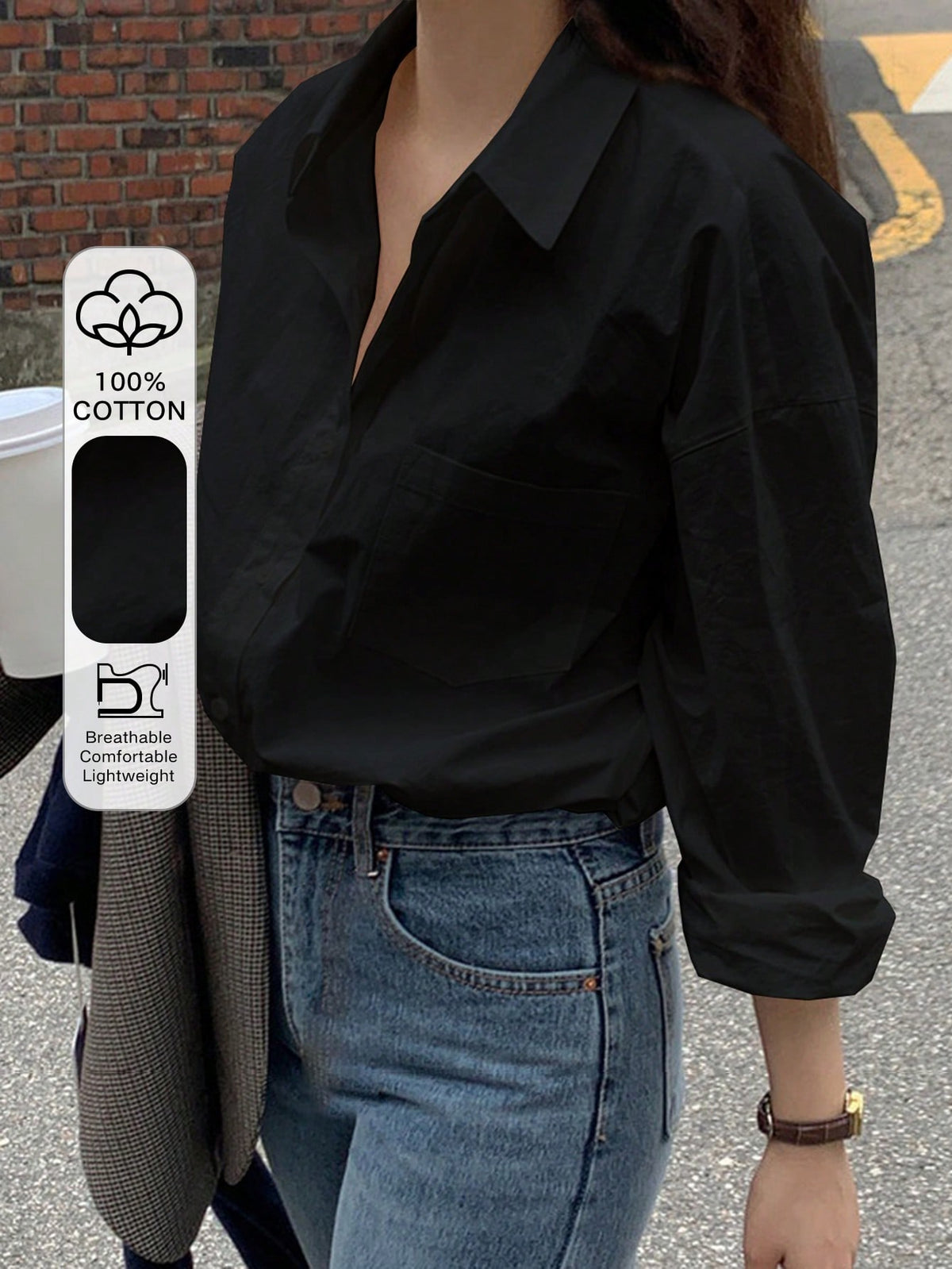 DAZY Casual Solid Color Long Sleeve Shirt, Autumn