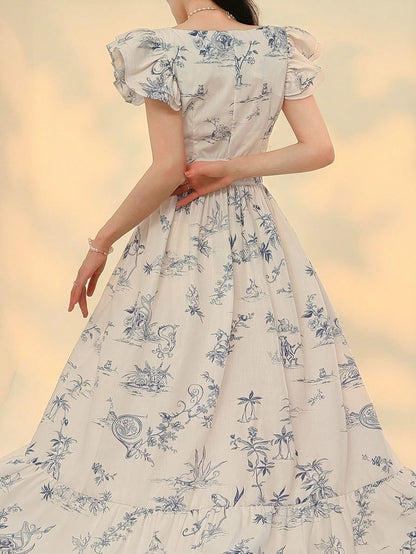 DAZY Flutter Sleeve, Frill Trim, Ditsy Floral Spaghetti Strap Dress, Elegant Office Wear Crew Neck Dress Summer Maxi Dress Sundress