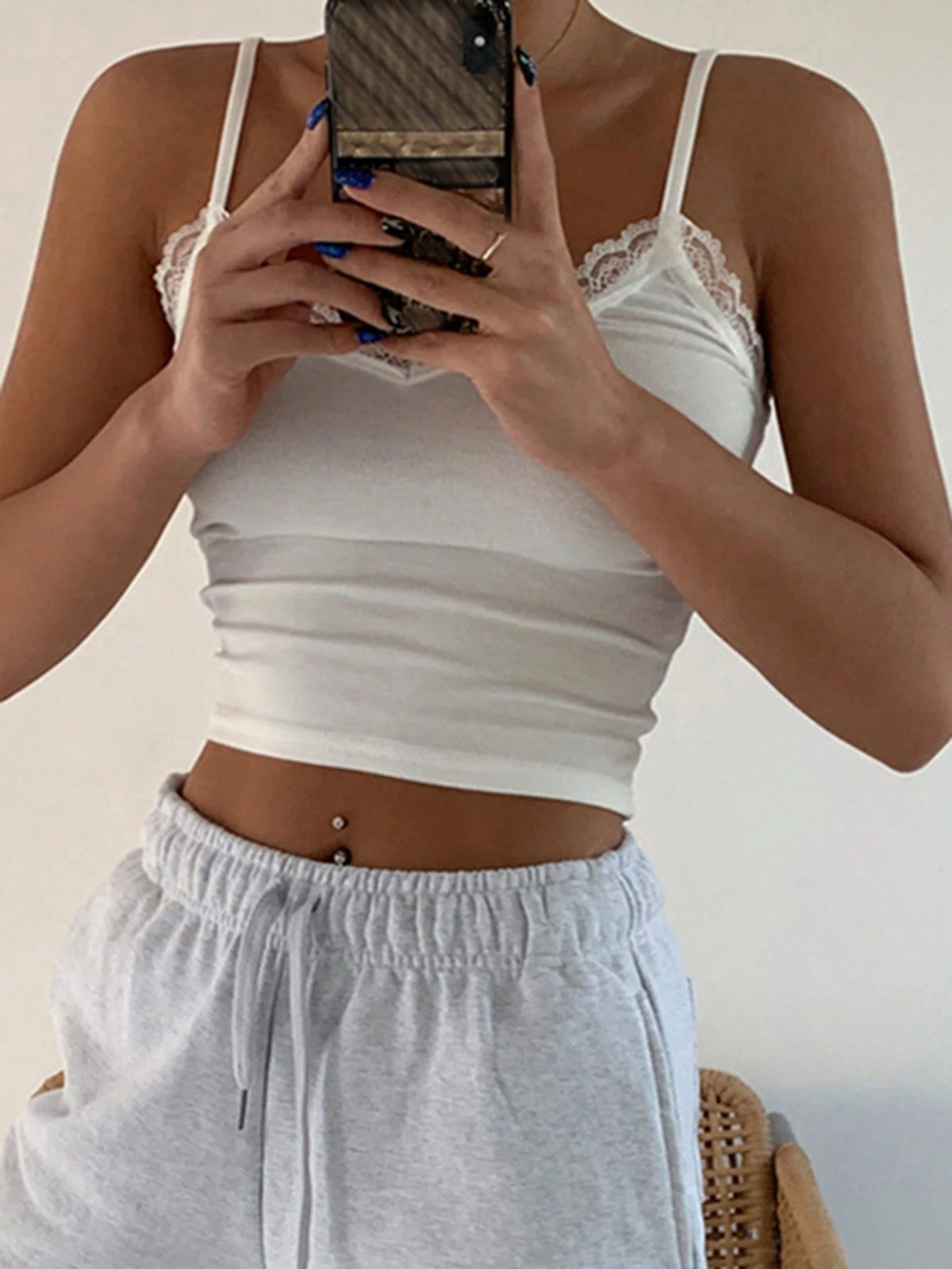 DAZY Lace Trim Cami Top Y2k For Women Summer Crop Top