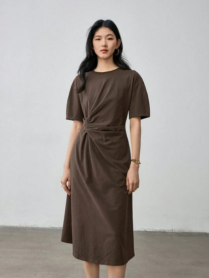 Dazy-Less Casual Business Draped Pleated Design Loose Straight Midi Dress For Women Summer Old Money Style Sundress,Teacher Outfits