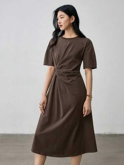 Dazy-Less Casual Business Draped Pleated Design Loose Straight Midi Dress For Women Summer Old Money Style Sundress,Teacher Outfits