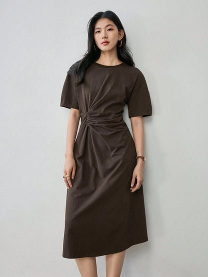 Dazy-Less Casual Business Draped Pleated Design Loose Straight Midi Dress For Women Summer Old Money Style Sundress,Teacher Outfits