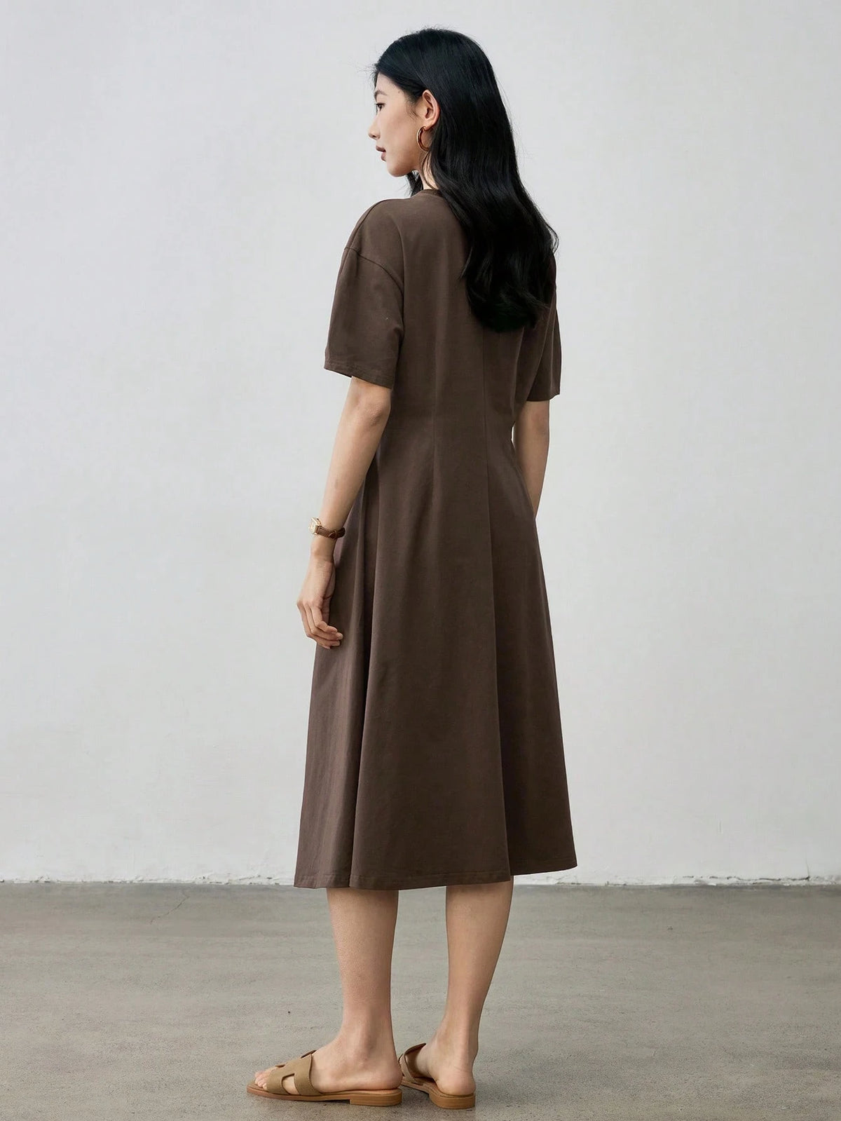 Dazy-Less Casual Business Draped Pleated Design Loose Straight Midi Dress For Women Summer Old Money Style Sundress,Teacher Outfits