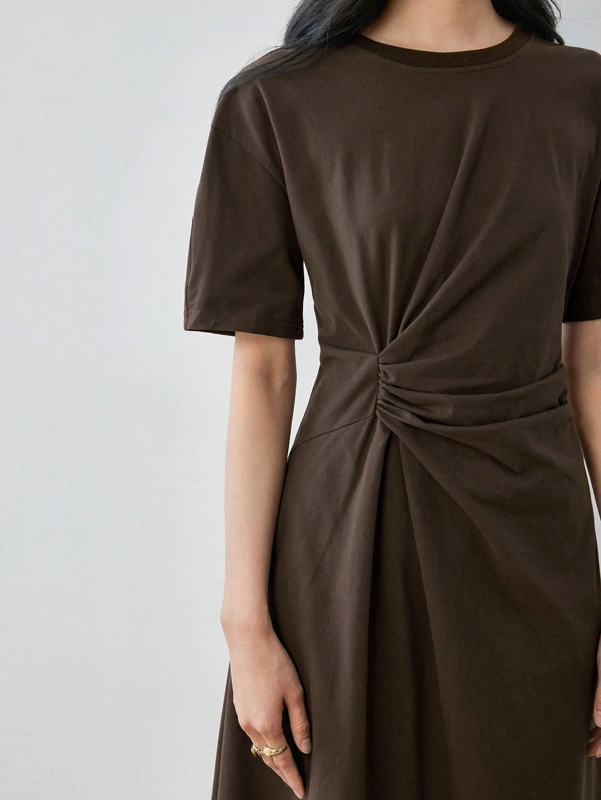 Dazy-Less Casual Business Draped Pleated Design Loose Straight Midi Dress For Women Summer Old Money Style Sundress,Teacher Outfits