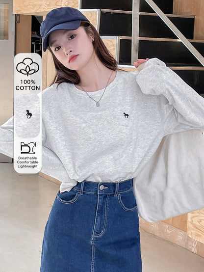 DAZY Letter Graphic Drop Shoulder Tee Long Sleeve Women Tops,Fall Women Clothes