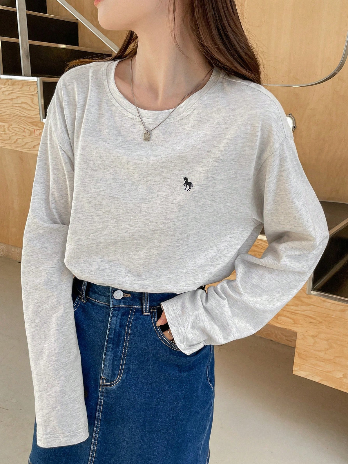 DAZY Letter Graphic Drop Shoulder Tee Long Sleeve Women Tops,Fall Women Clothes
