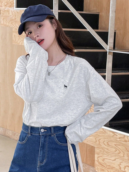 DAZY Letter Graphic Drop Shoulder Tee Long Sleeve Women Tops,Fall Women Clothes