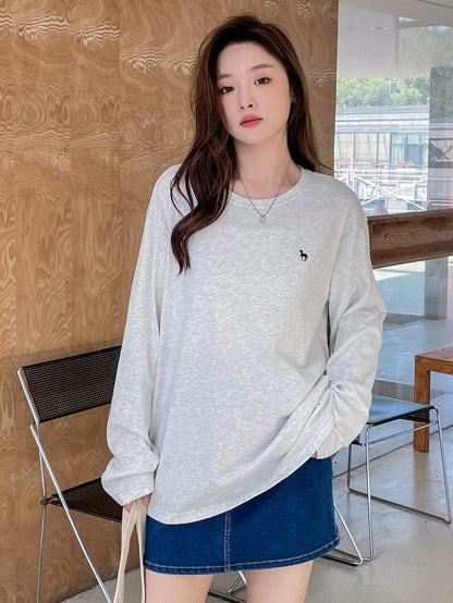 DAZY Letter Graphic Drop Shoulder Tee Long Sleeve Women Tops,Fall Women Clothes