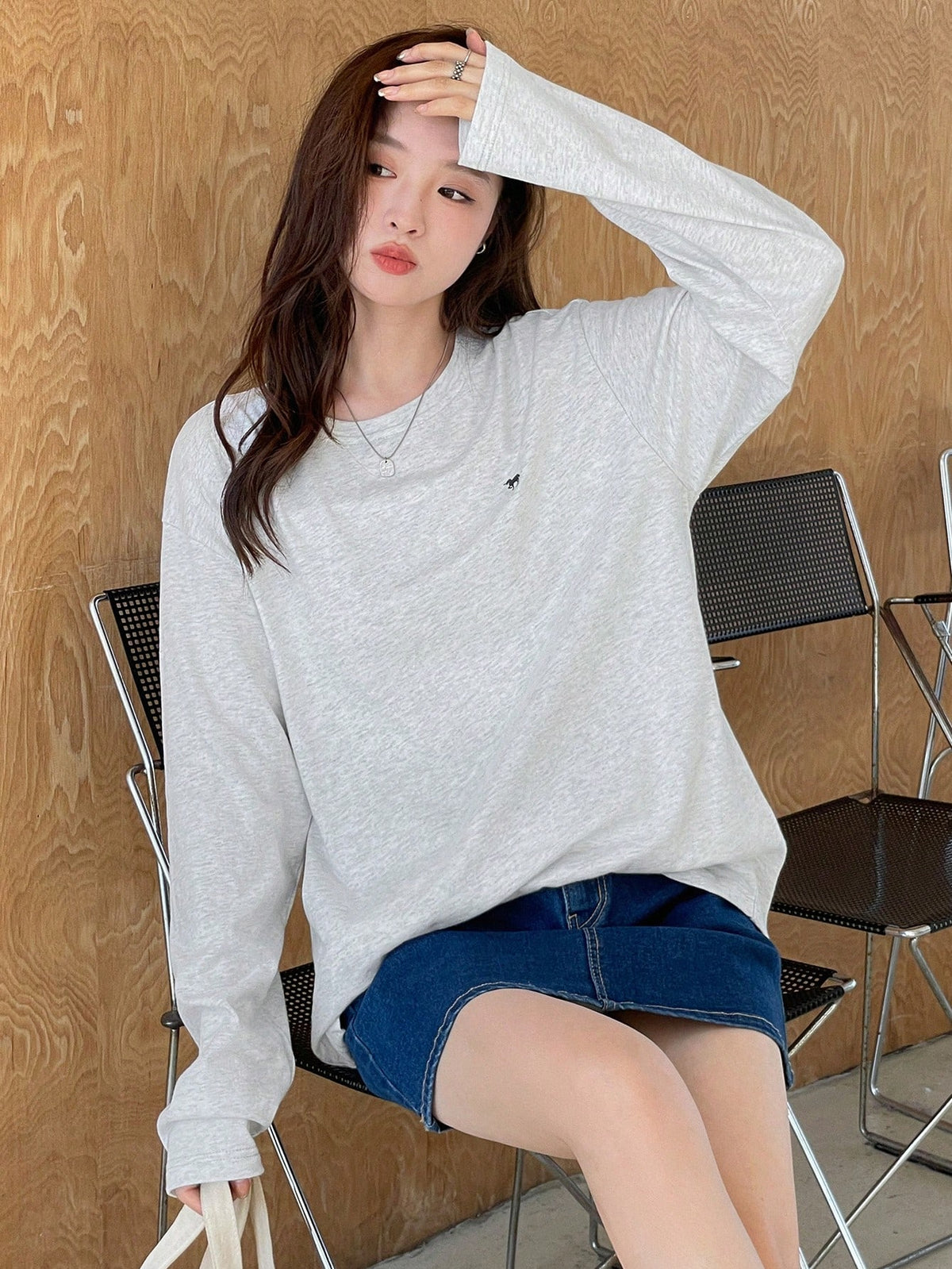 DAZY Letter Graphic Drop Shoulder Tee Long Sleeve Women Tops,Fall Women Clothes