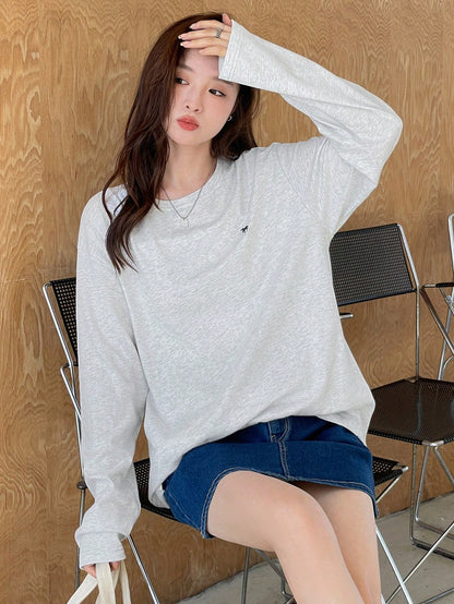DAZY Letter Graphic Drop Shoulder Tee Long Sleeve Women Tops,Fall Women Clothes