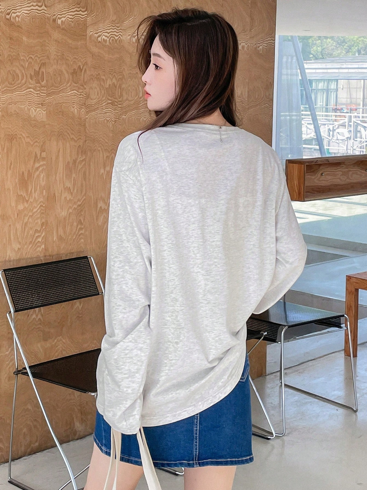 DAZY Letter Graphic Drop Shoulder Tee Long Sleeve Women Tops,Fall Women Clothes