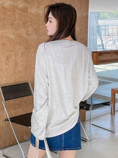 DAZY Letter Graphic Drop Shoulder Tee Long Sleeve Women Tops,Fall Women Clothes