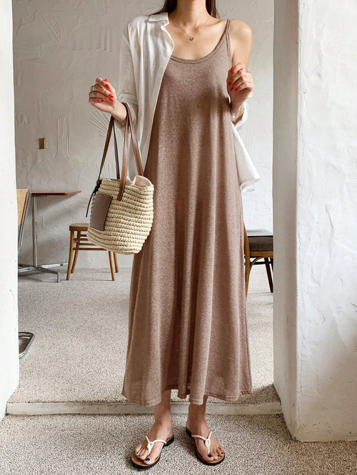 DAZY Solid Cami Dress Without Jacket Sundress Maxi Dress