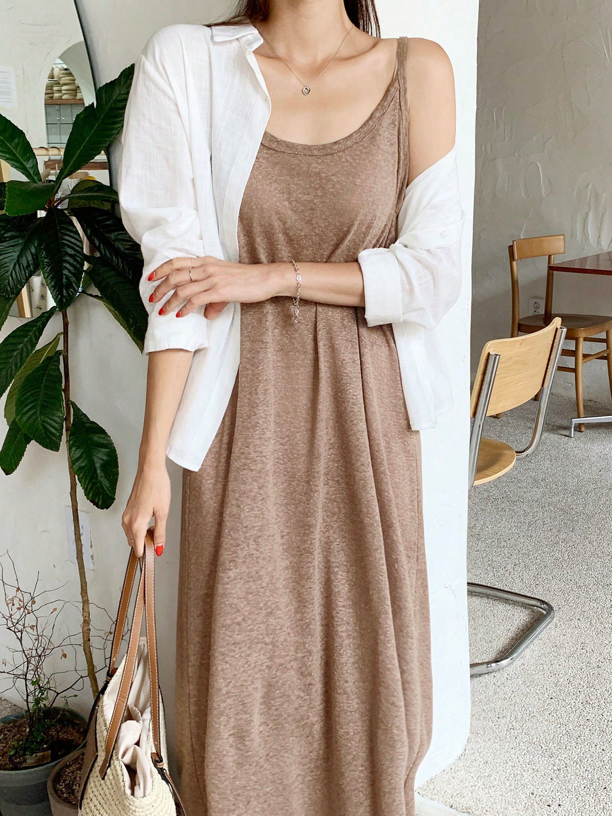 DAZY Solid Cami Dress Without Jacket Sundress Maxi Dress