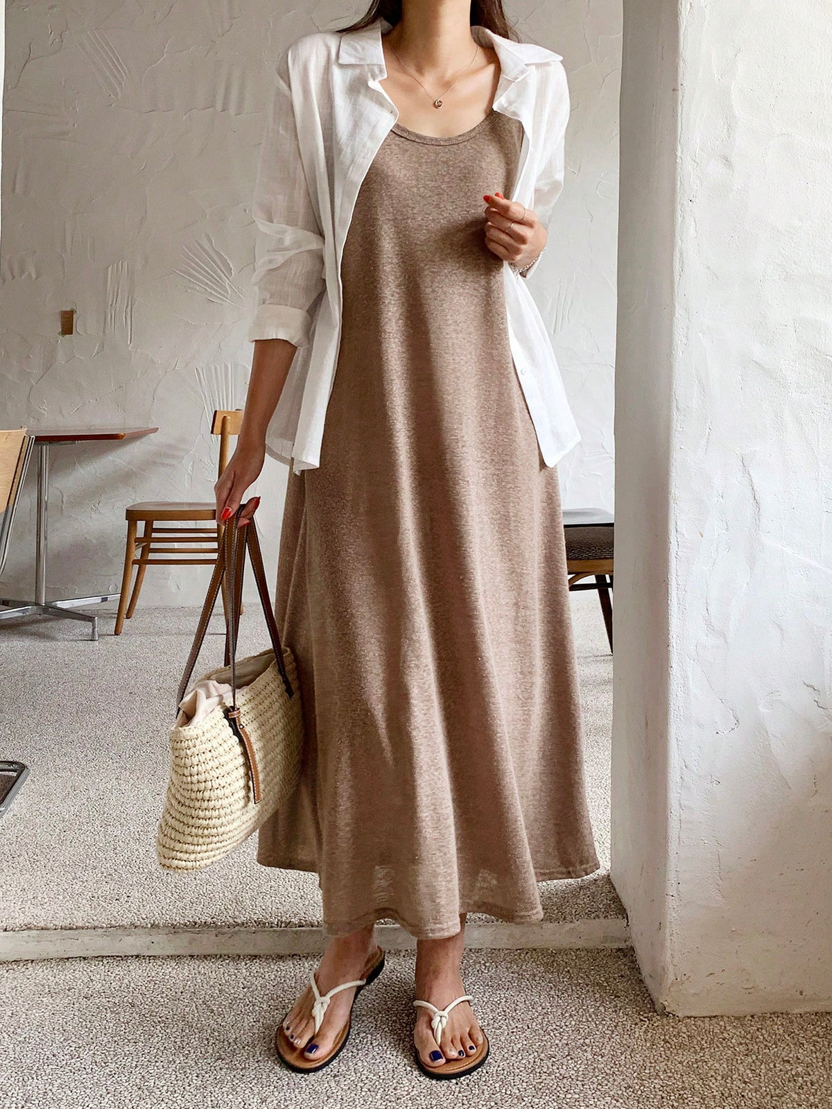 DAZY Solid Cami Dress Without Jacket Sundress Maxi Dress