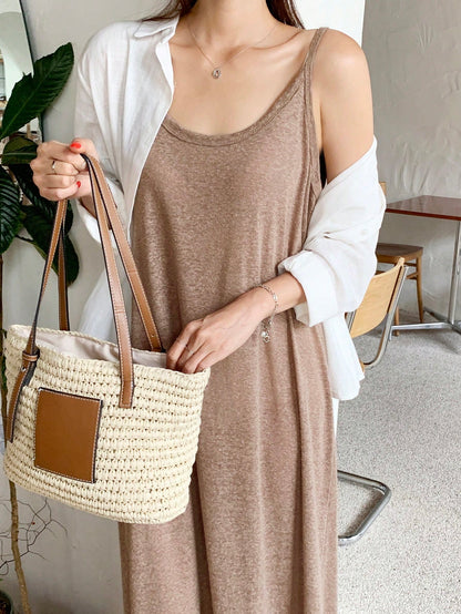 DAZY Solid Cami Dress Without Jacket Sundress Maxi Dress