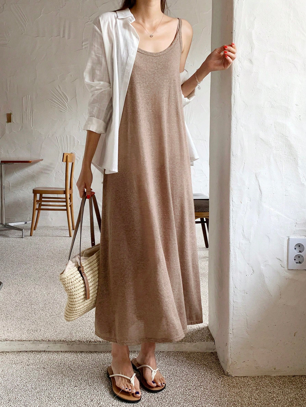 DAZY Solid Cami Dress Without Jacket Sundress Maxi Dress