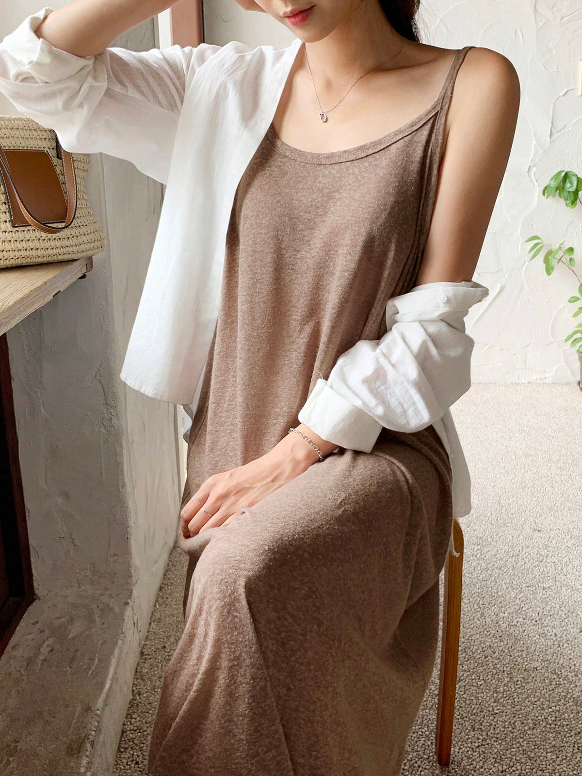 DAZY Solid Cami Dress Without Jacket Sundress Maxi Dress