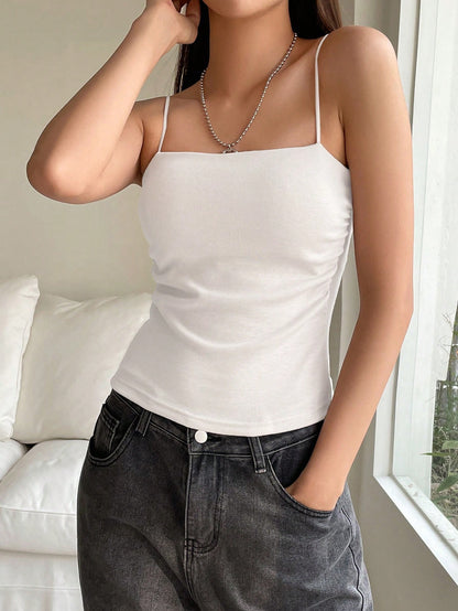 DAZY Solid Ruched Cami Top Tank Tops Halter Top