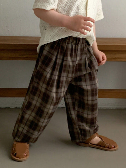 DAZY Toddler Boys' Plaid Casual Loose Korean Style Bottoms
