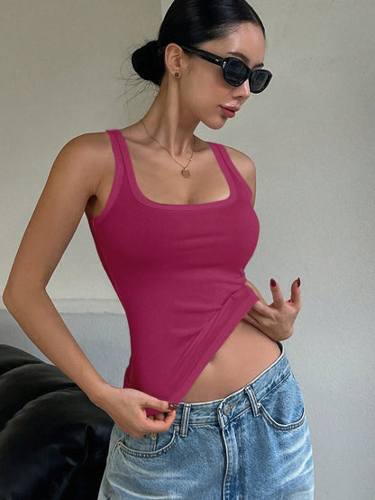 DAZY Women Casual Versatile Solid Color Camisole Tank Tops Preppy Tops