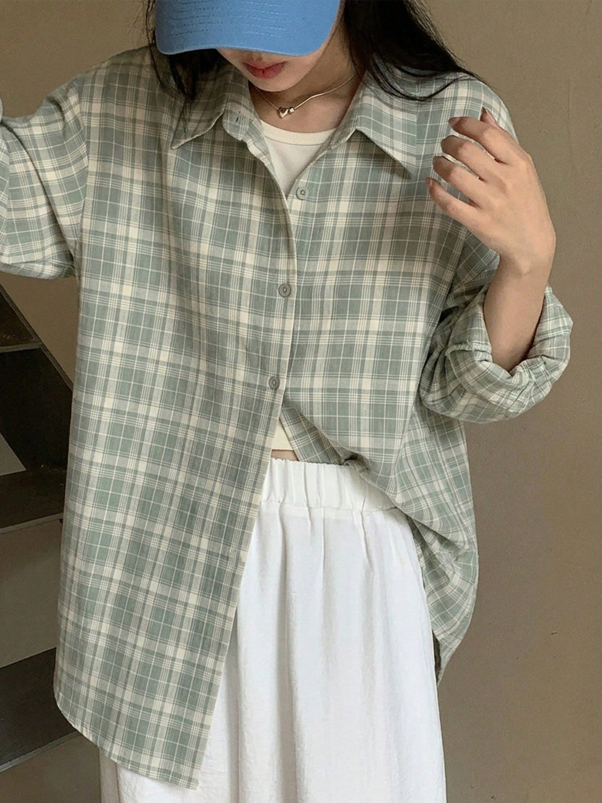 DAZY Women Plaid Loose Casual Long Sleeve Shirt Graphic Tee