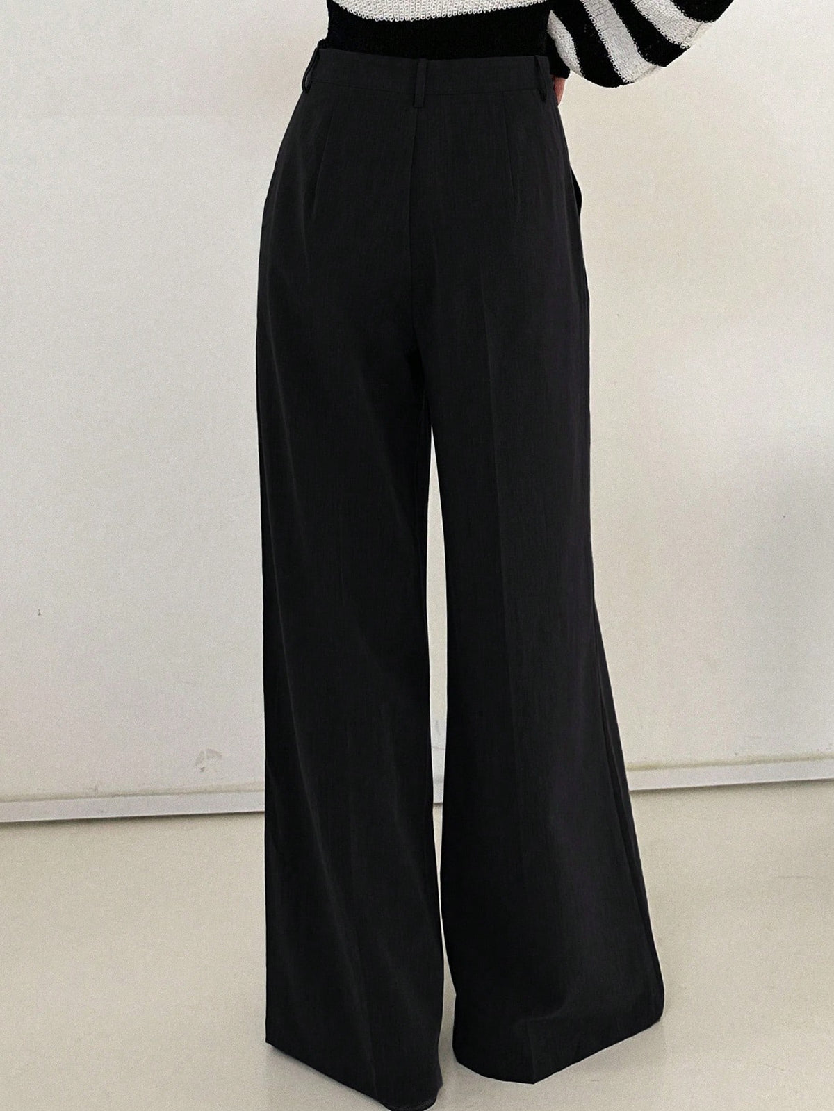 DAZY Women's Black Winter Business Casual Work Pants,Elegant Solid Color Wide Leg Loose Pocket Zipper Long Trousers,Spring/Fall Daily Teacher Pants