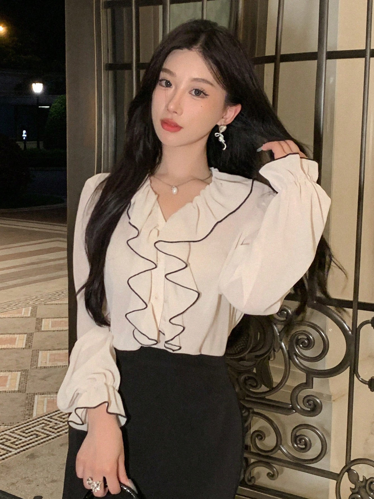 DAZY Women's New Arrival Autumn Ruffled Trimmed Blouse Shirt,Long Sleeve Tops,Fall Women Clothes
