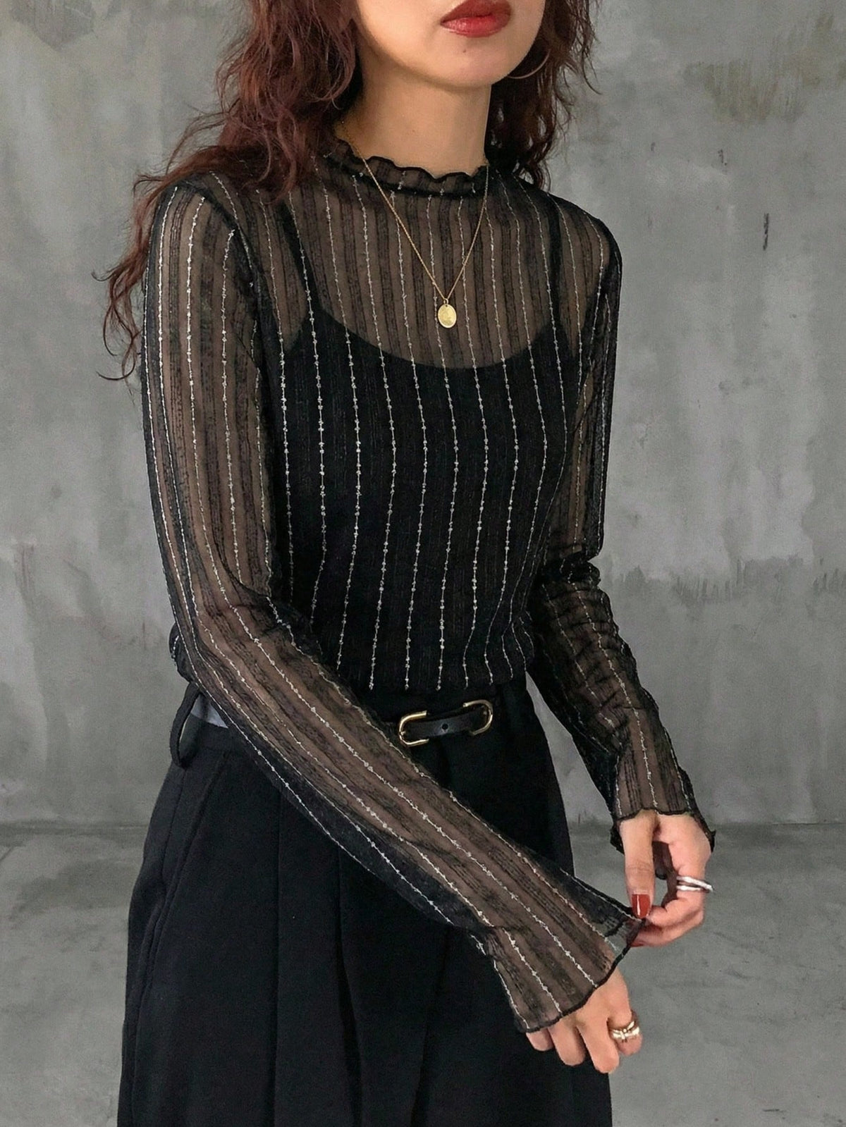 DAZY Women's Sheer Round Neck Casual Blouse, New Autumn Style Going Out Tops Long Sleeve Women Tops,Fall Women Clothes