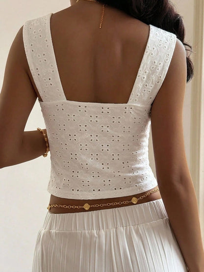 DAZY Women's Summer Casual Versatile Solid Color Textured Tank Top Vacation Cute Top