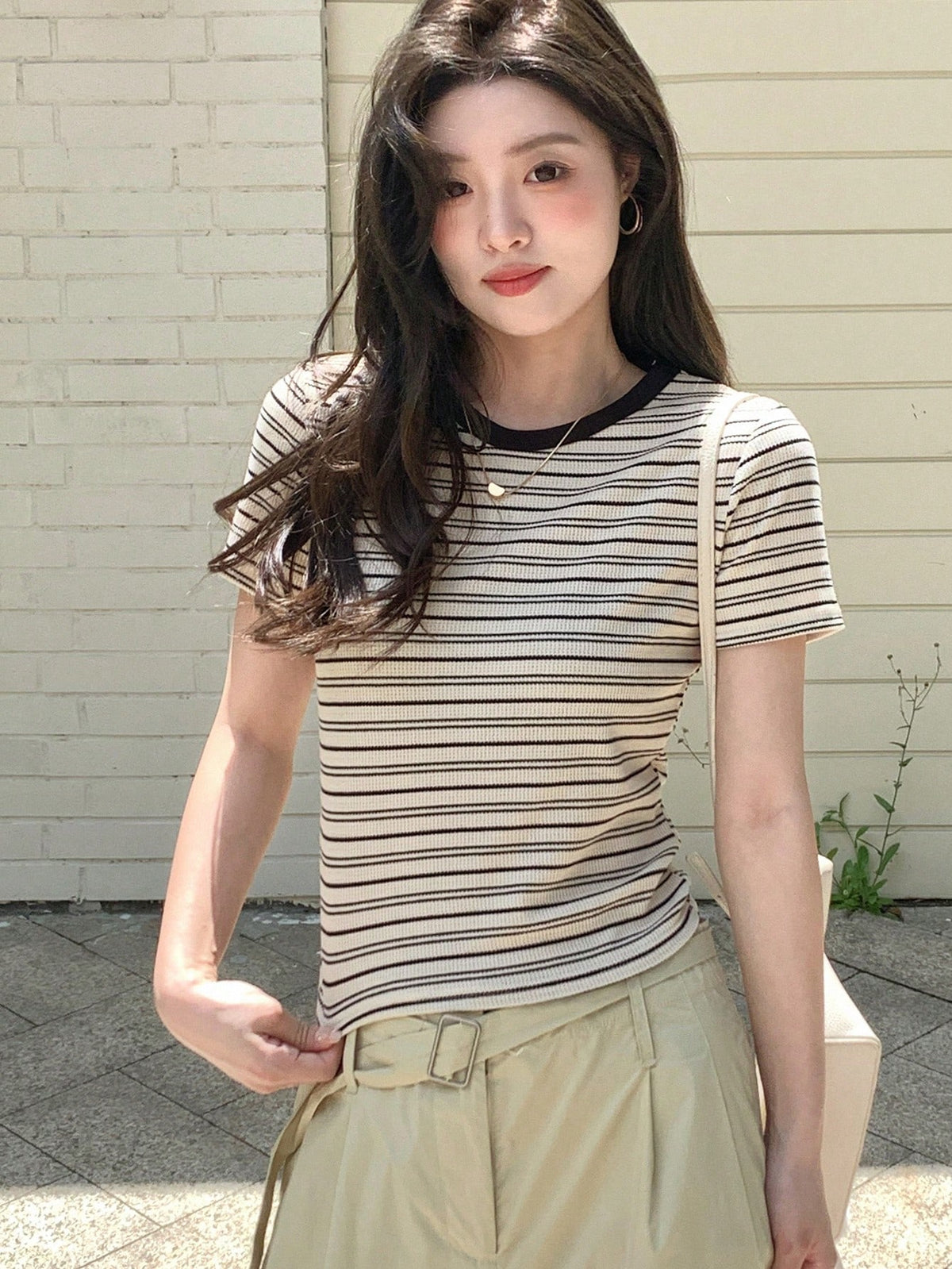DAZY Women's Summer Striped Printed Casual Short Sleeve T-Shirt