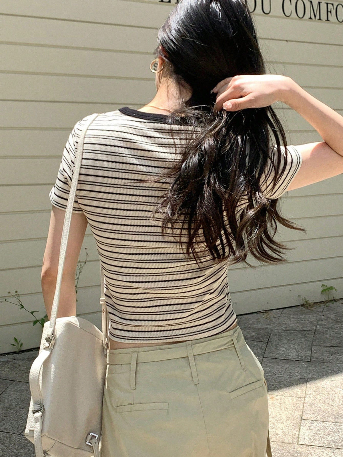 DAZY Women's Summer Striped Printed Casual Short Sleeve T-Shirt