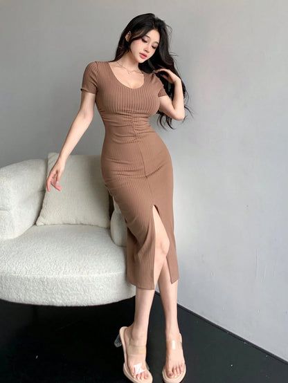 DAZY Women's V-Neck Split Sleeve Party/Back To School Dress Summer Sundress Maxi Dress