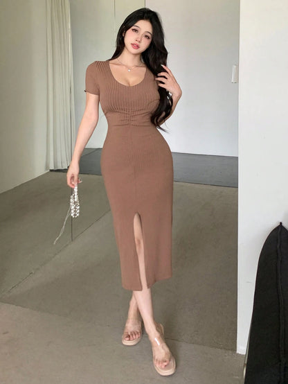 DAZY Women's V-Neck Split Sleeve Party/Back To School Dress Summer Sundress Maxi Dress