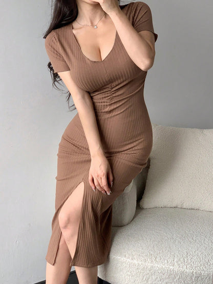 DAZY Women's V-Neck Split Sleeve Party/Back To School Dress Summer Sundress Maxi Dress