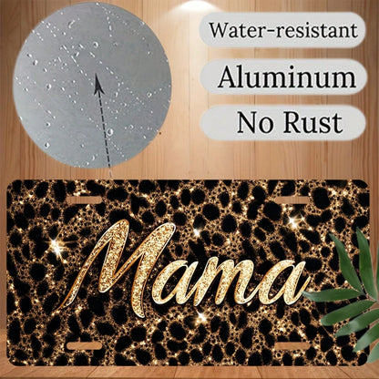 Decorative License Plate Cover And Frame For Car Use, Shiny Mama On Leopard Print Background, Used To Decorate The Front License Plate, Decorative Aluminum License Plate Cover And Frame, Suitable For
