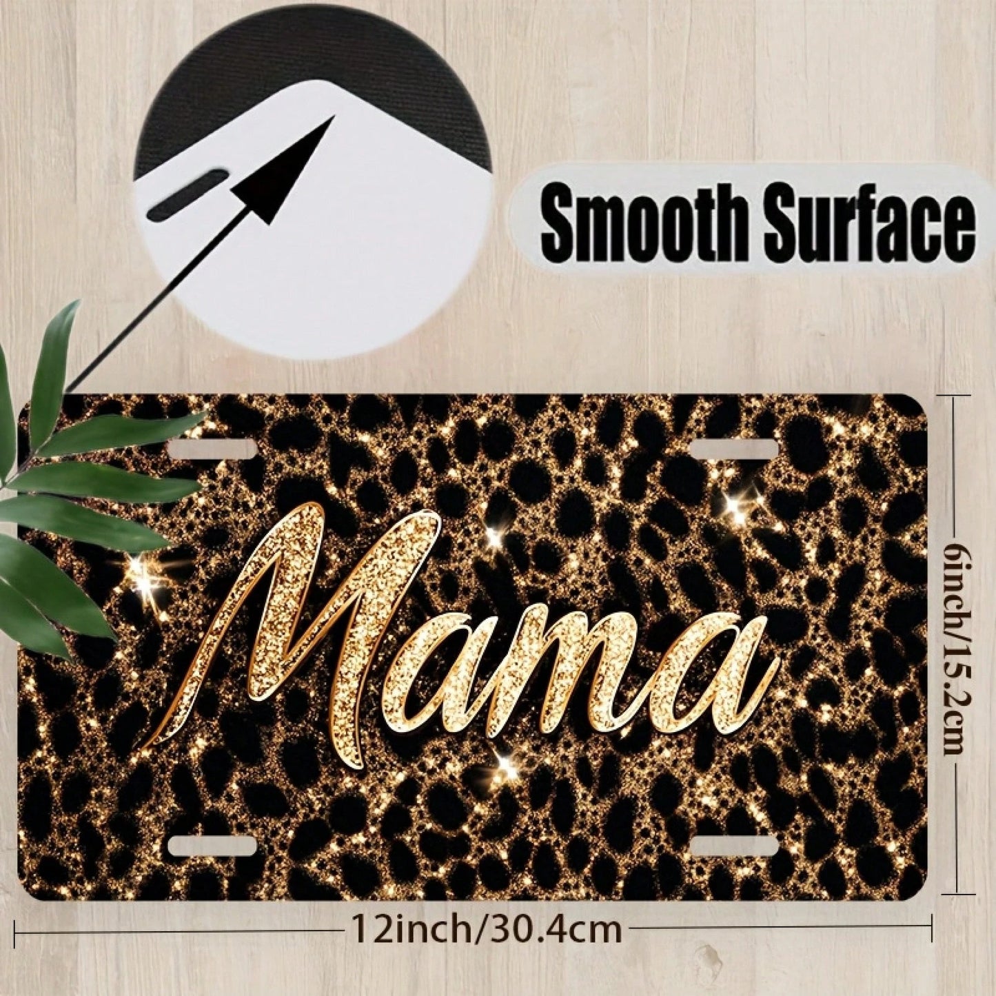 Decorative License Plate Cover And Frame For Car Use, Shiny Mama On Leopard Print Background, Used To Decorate The Front License Plate, Decorative Aluminum License Plate Cover And Frame, Suitable For